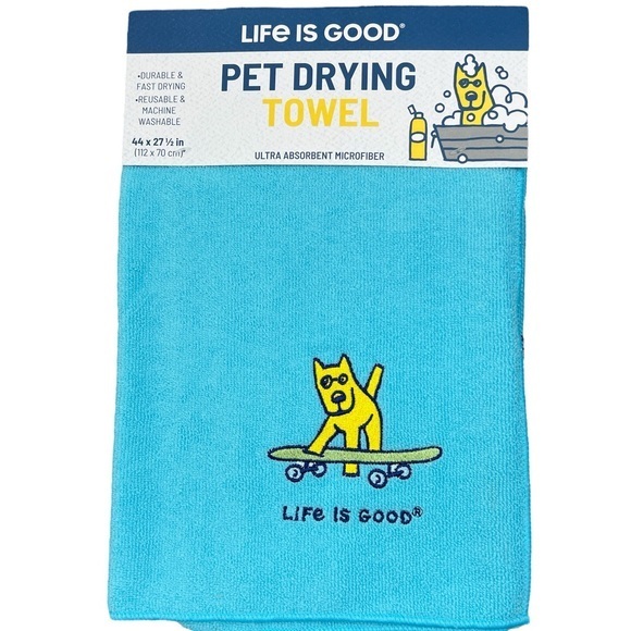 Life is Good - 2/$28 - ‘Skateboarding Jake - aqua’ pet drying towel. NWT - Picture 1 of 2